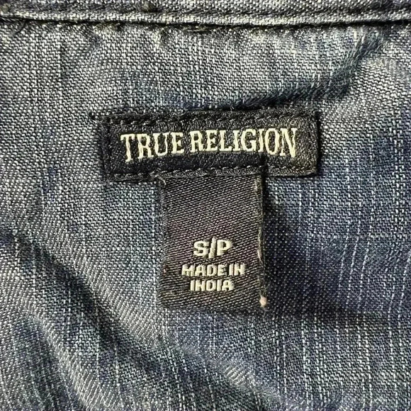 True Religion Distressed/Bleached Jean Button Down S - Picture 3 of 4